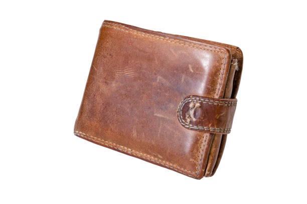 istock Leather wallet with documents. Method of storing payment cards and money. Isolated background. 1322750176