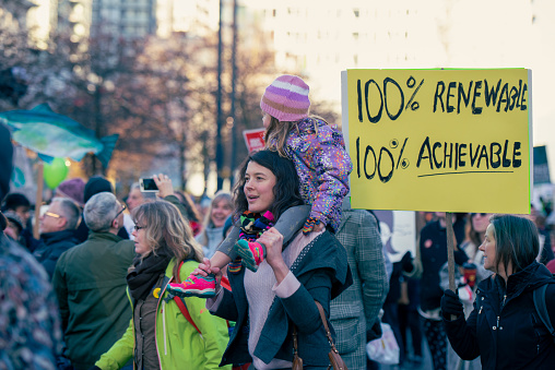 Vancouver, Canada, November 29. 2015. 
Climate change march on the streets of Vancouver, demanding immediate environmental and ecological action to save the international and global climate