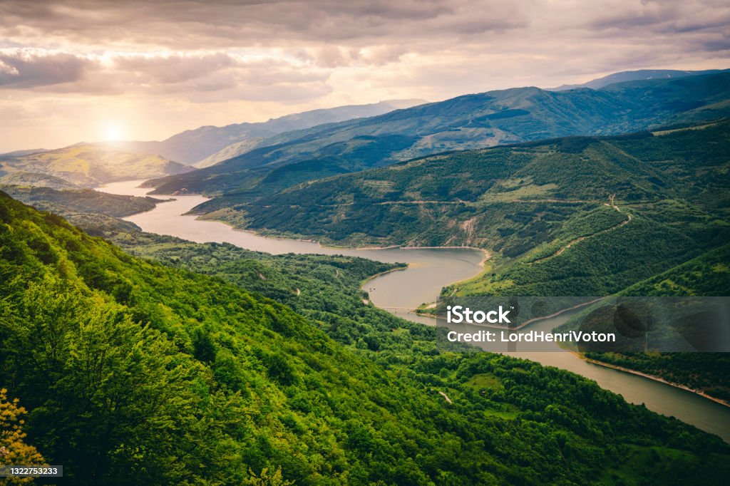 Beautiful view of the meandering river River Stock Photo