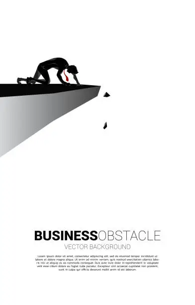 Vector illustration of silhouette of businessman crawling on the cliff.