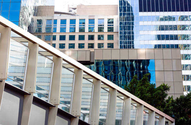 istock Closeup modern pedestrian footbridge in the city, background with copy space 1322760130