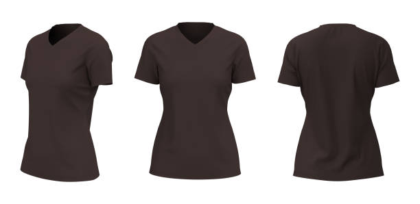 istock Women's v-neck t-shirt mockup in front, side and back views 1322760139