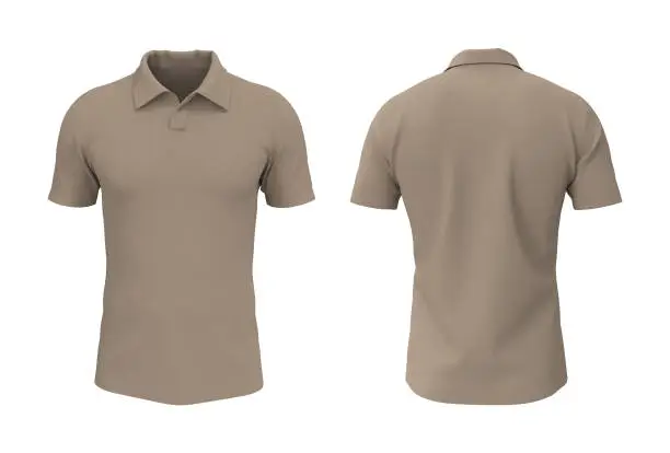 Blank collared shirt mockup in front and back views, tee design presentation for print, 3d rendering, 3d illustration