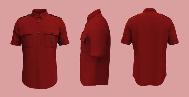 istock Men's short sleeves military shirt mockup. 1322762089
