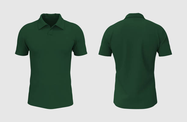 Blank collared shirt mockup in front and back views stock photo