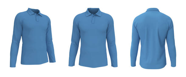 istock Blank collared t-shirt mockup in front, side and back views 1322762273