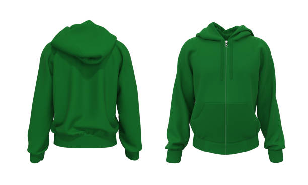 istock Blank hooded sweatshirt mockup with zipper in front and back views 1322763084