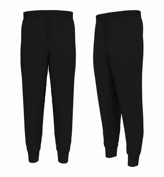 Photo of Blank joggers mockup, front and side views.