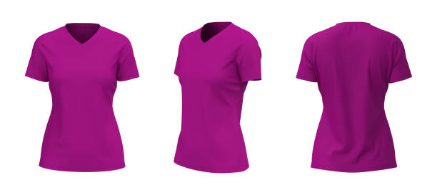 istock Women's v-neck t-shirt mockup in front, side and back views 1322763953
