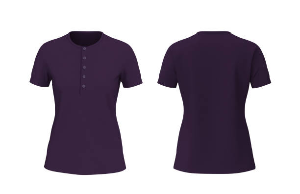 istock Blank henley t-shirt with short sleeve mockup, front and back views 1322763956