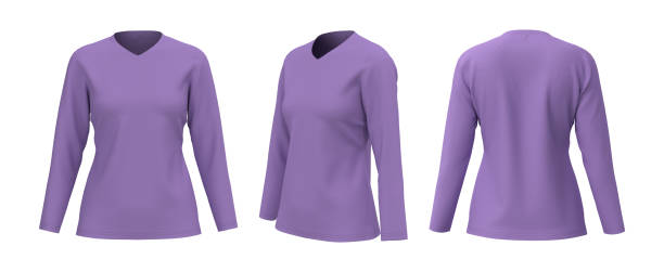 istock Women's v-neck t-shirt mockup in front, side and back views 1322763963