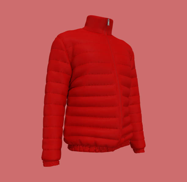 istock Men's warm sport puffer jacket isolated over red background 1322763966