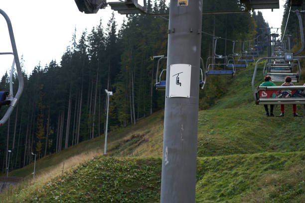 Ski lift in Carpathians mountains Bukovel, Ukraine October 2020 Ski lift in Carpathians mountains Ski resort autumn season bukovel ski resort ukraine stock pictures, royalty-free photos & images