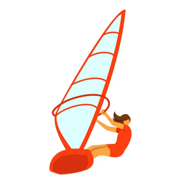 Vector illustration of Young woman in wetsuit windsurfing