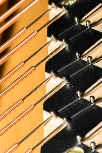 istock Pleasing Macro Image of Grand Piano Strings and Bridge 1322778321