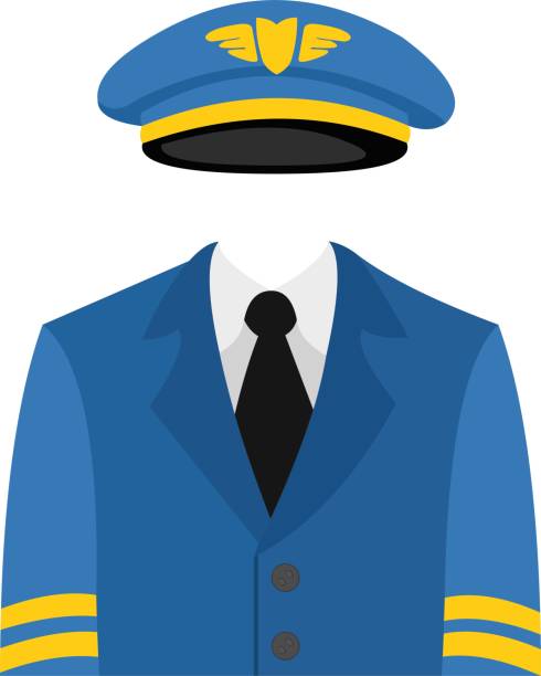 ilustrações de stock, clip art, desenhos animados e ícones de vector illustration of airplane pilot uniform - smiling aeroplane