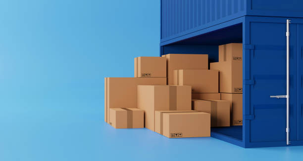 istock Brown box stacking and container box with copy space. Logistic and shipping business service. 3d illustration 1322786089