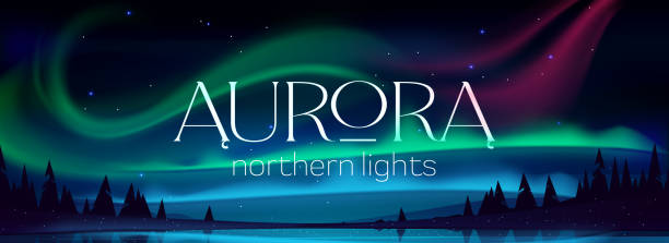 illustrazioni stock, clip art, cartoni animati e icone di tendenza di poster aurora boreale, aurora boreale - islande