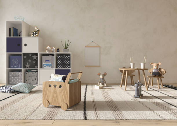 istock Children room interior scandinavian style with mock up on wall background 1322792732