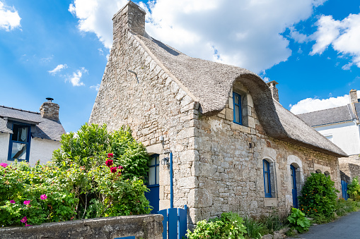 Brittany, France, May 30th, 2021, Ile aux Moines island in the Morbihan gulf, typical cottage in the village