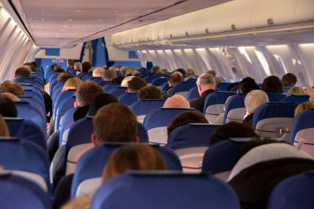 Inside A KLM Plane At Manchester Airport The Netherlands Inside A KLM Plane At Manchester Airport The Netherlands 9-12-2019 klm stock pictures, royalty-free photos & images