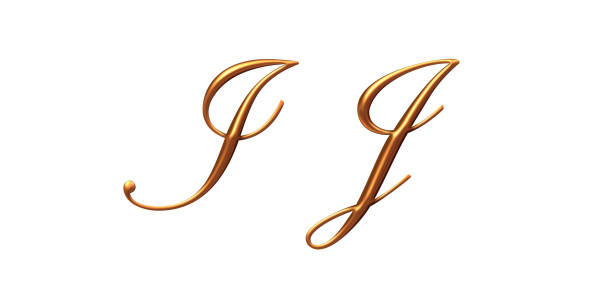 istock 3d alphabet, Golden uppercase letters I J, 3d rendering 1322796523