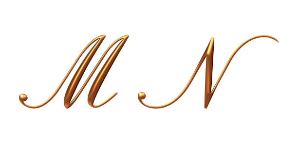 istock 3d alphabet, Golden uppercase letters M N, 3d rendering 1322796541