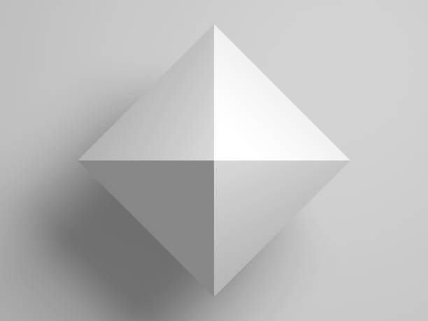Regular octahedron. Abstract white 3d shape Regular octahedron. Abstract white geometric shape over light gray background with soft shadow, 3d rendering illustation platonic solids stock pictures, royalty-free photos & images
