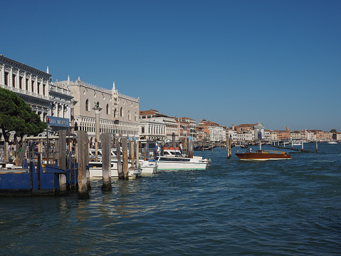 Venice, Italy - Circa September 2016: Riva degli Schiavoni waterfront at St Mark Basin
