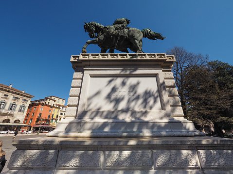 Verona, Italy - Circa March 2019: King Vittorio Emanuele statue