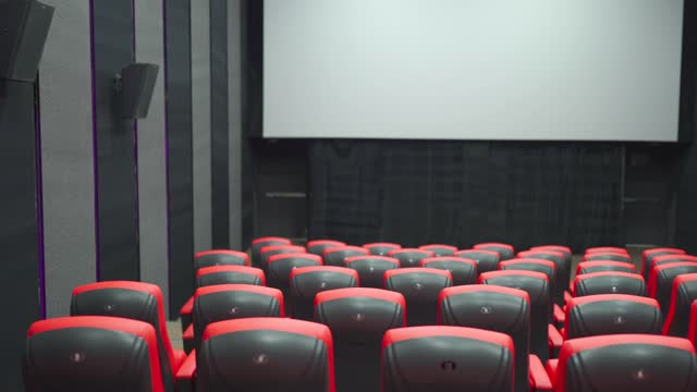 Empty cinema with blank white screen