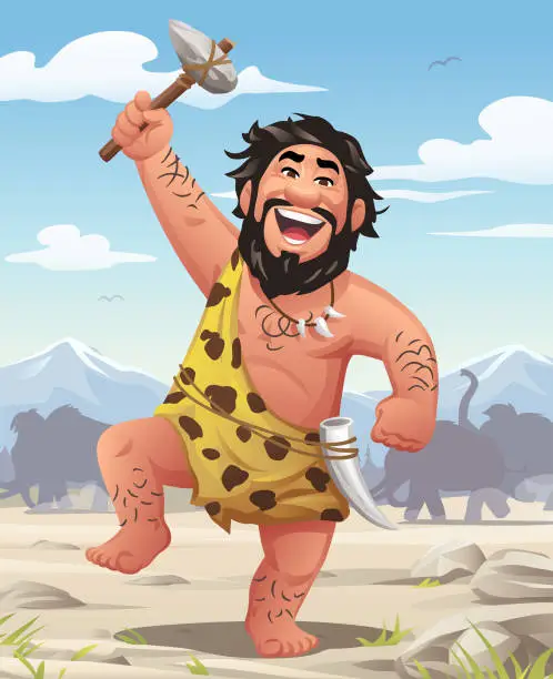 Vector illustration of Caveman Warrior