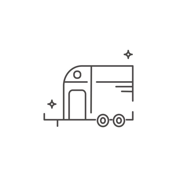 Horse trailer icon in flat style. Vector icon illustration design. Outline symbol. Caravan for competition travels doodle. Horse trailer icon in flat style. Vector icon illustration design. Outline symbol. Caravan for competition travels doodle. animal drawn stock illustrations