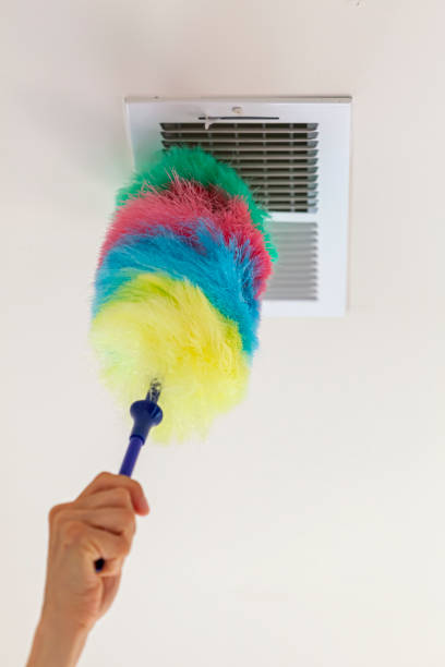 istock A woman holding colorful, non scratch plush microfiber duster brush is removing the dust from the air duct and vent 1322805330