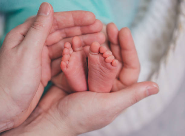 istock Newborn legs in mother hands 1322805395