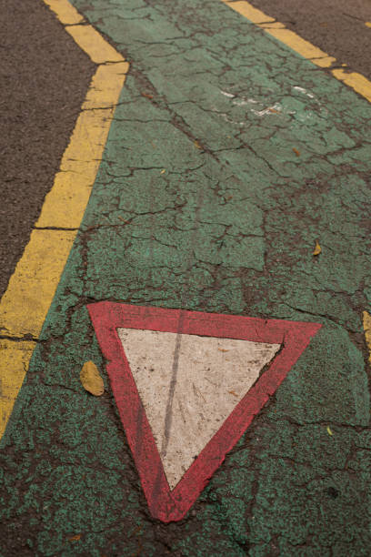 istock Give way sign on a bicycle lane 1322806621