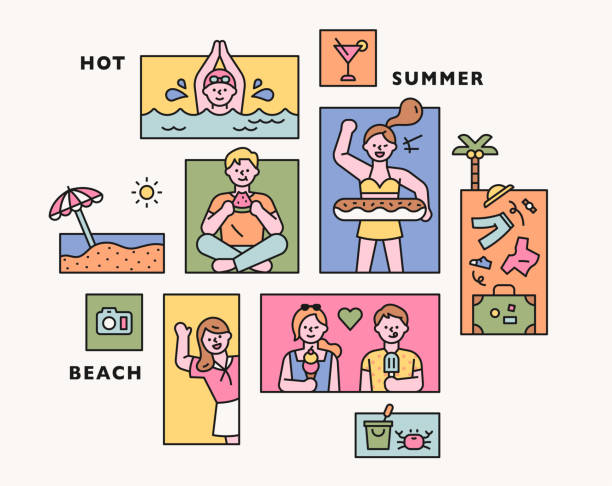 Season - Summer Outline character design. flat design style vector illustration bundle photos stock illustrations