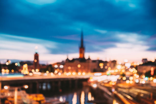 istock Stockholm, Sweden. Night Skyline Abstract Boke Bokeh Background. Design Backdrop 1322810251