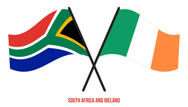 남아프리카 공화국과 아일랜드 국기는 교차하고 플랫 스타일을 흔들었다. 공식 비율. 올바른 색상입니다. - ireland south africa stock illustrations