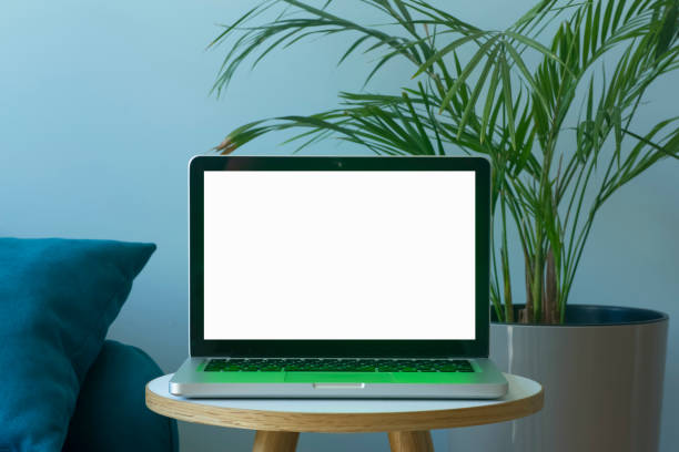 istock Blank laptop screen. Work or study online from home at a desk and laptop.. 1322814055