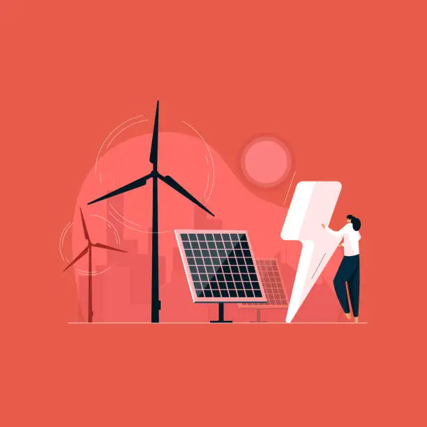 Vector illustration of Renewable green energy and Ecology concept, Eco Friendly city with Solar Energy panels technology