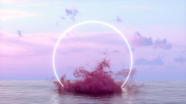 istock Neon Lightning Glowing Frame and Cloud over the Sea 1322819022