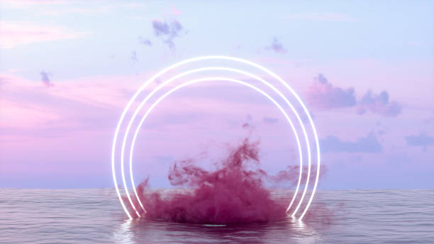 istock Neon Lightning Glowing Frame and Cloud over the Sea 1322819044