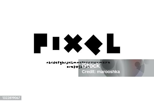 istock Pixel font in the black, trendy bold alphabet 1322819067