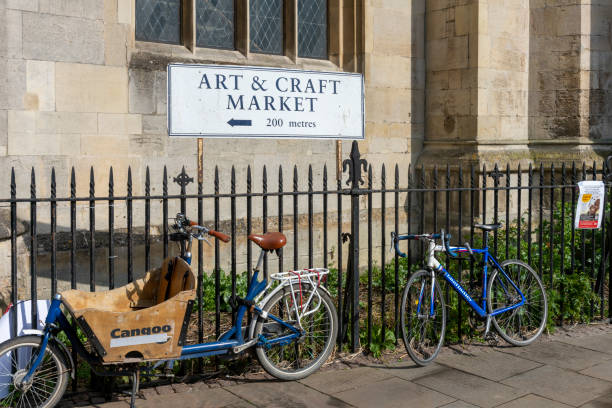 Art and Craft market sign in central Cambridge, England, UK. It is on the outside of the Great St Mary church on King's Parade.