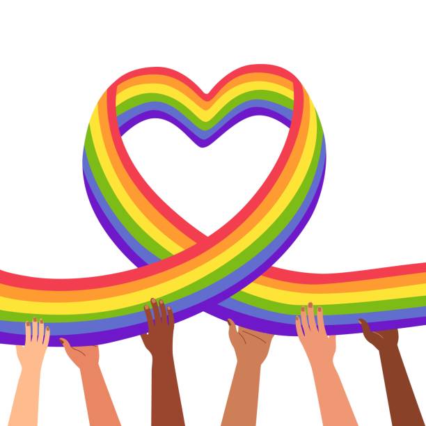 Diverse hands holding the lgbt rainbow flag. LGBTQ community, equality and homosexuality. Celebrating Pride Month Against Violence, Discrimination, Human Rights Violation. Isolated vector illustration Diverse hands holding the lgbt rainbow flag. LGBTQ community, equality and homosexuality. Celebrating Pride Month Against Violence, Discrimination, Human Rights Violation. Isolated on white vector illustration in pride we trust stock illustrations