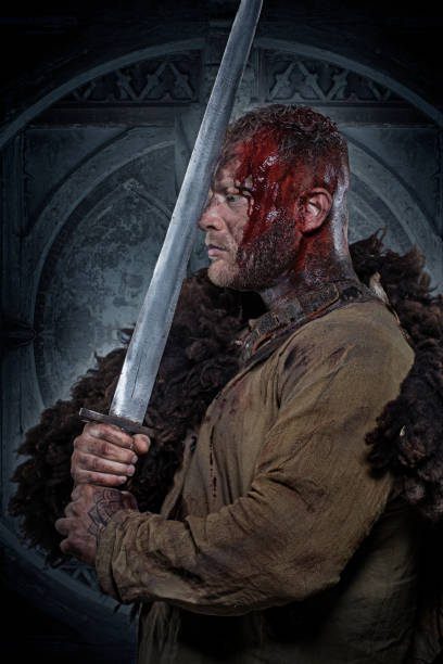 istock Bloody Viking warrior in studio shot 1322821425