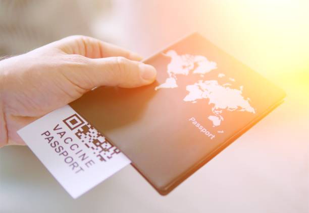 istock Passport with Vaccine Covid-19 safety certificate on QR Code 1322821827