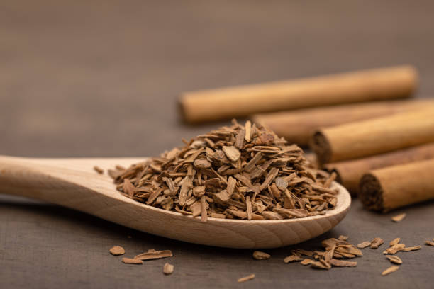 istock Cinnamon rolls and ground in spoon. Spice for different dishes. 1322823046