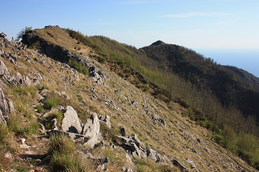 fantastic landscape valley of Monte Pasquilio and the Apuan Alps on the summit